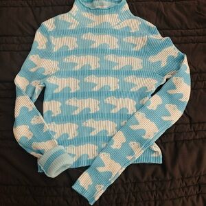Blue and White Polar Bear Pattern Knit Sweater